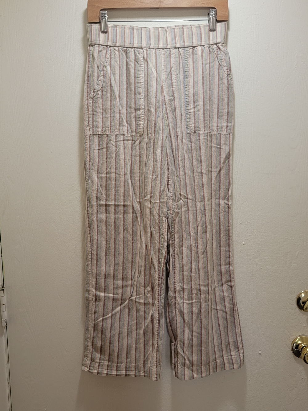 Toad&Co Beige Hemp Wide-Leg Striped Pants